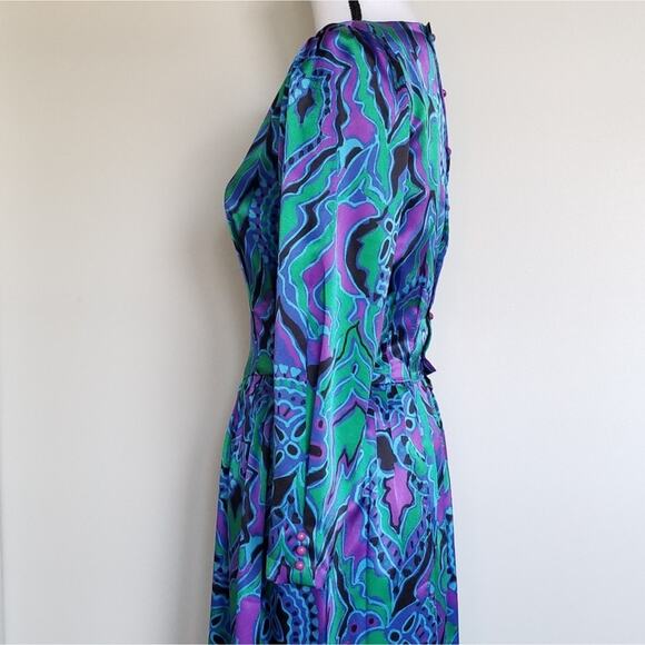 Vintage Psychedelic 70s Silky Dress Paisley Print Size Small Medium - Picture 4 of 7